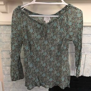 Size XS Loft blue/brown silk shirt